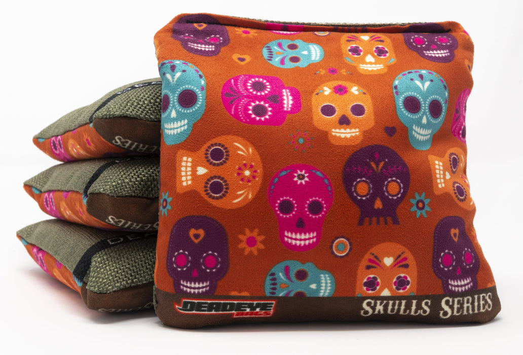 Pro Cornhole Bags - Decorative Skulls - Orange