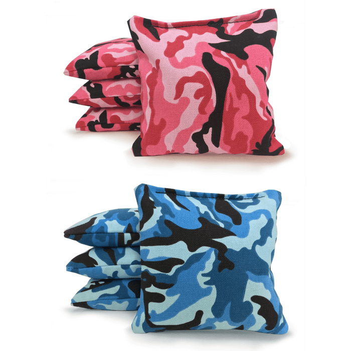 Cornhole Bags Pink Camo and Blue Camo Set of 8 Regulation Cornhole Bags - Duck Cloth and All-Weather Resin