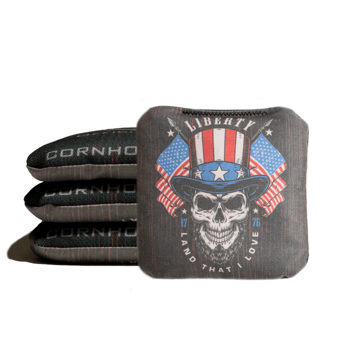 Cornhole Bags Black World Series of Cornhole 6-IN Professional Cornhole Bag Rapter - Land that I Love Skull