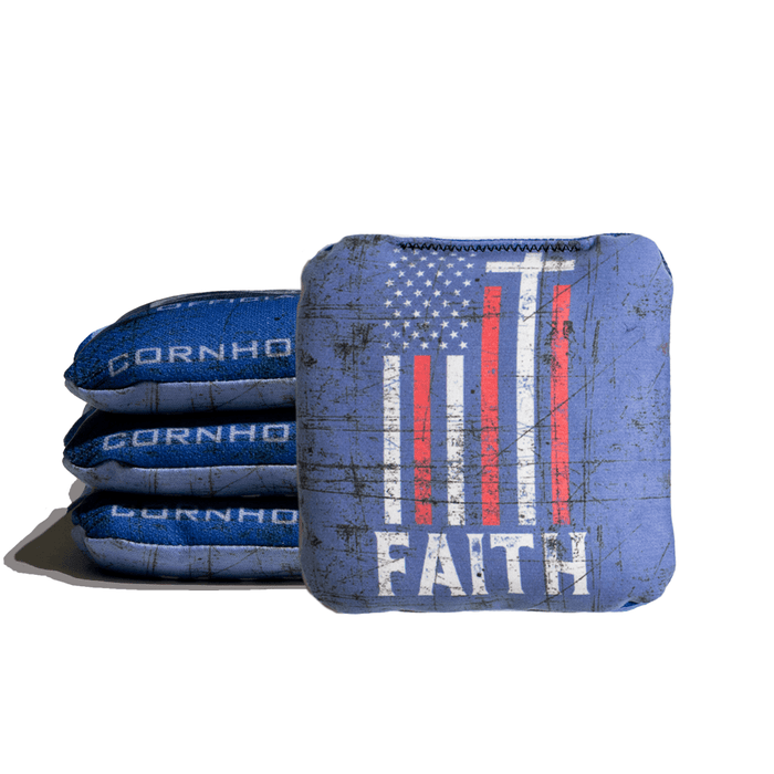 Cornhole Bags Blue World Series of Cornhole 6-IN Professional Cornhole Bag Rapter - Faith Flag