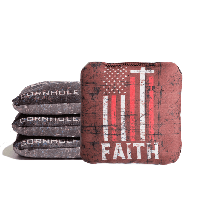 Cornhole Bags Red World Series of Cornhole 6-IN Professional Cornhole Bag Rapter - Faith Flag