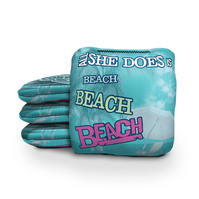 Cornhole Bags Blue World Series of Cornhole 6-IN Professional Cornhole Bag Rapter - All She Does is Beach