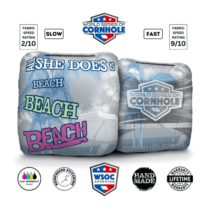 Cornhole Bags World Series of Cornhole 6-IN Professional Cornhole Bag Rapter - All She Does is Beach