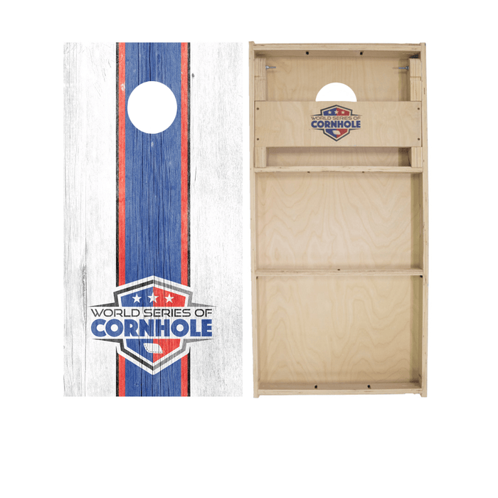 Professional 2x4 Boards - Runway White and Blue World Series of Cornhole Official 2' x 4' Professional Cornhole Board Runway 2402P - WSOC Stripes
