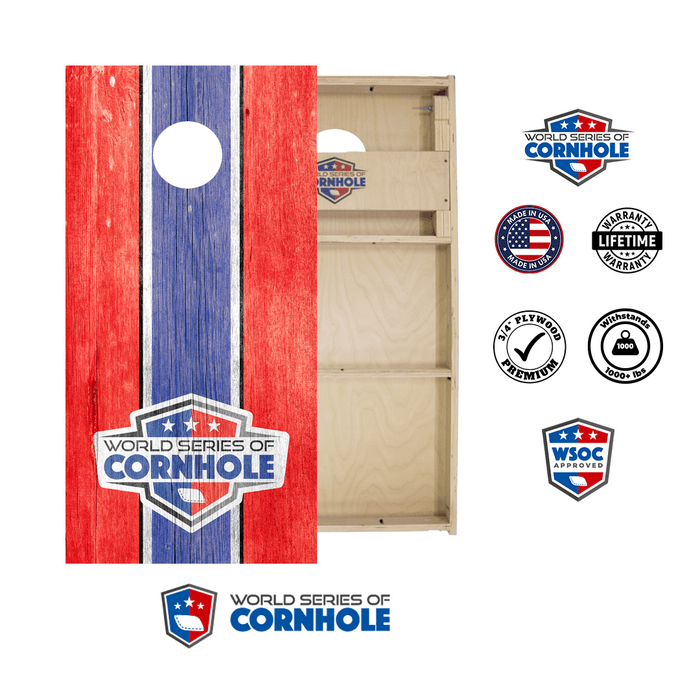 Professional 2x4 Boards - Runway World Series of Cornhole Official 2' x 4' Professional Cornhole Board Runway 2402P - WSOC Stripes