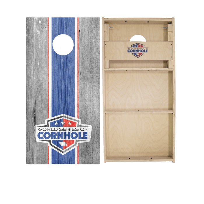 Professional 2x4 Boards - Runway Grey and Blue World Series of Cornhole Official 2' x 4' Professional Cornhole Board Runway 2402P - WSOC Stripes