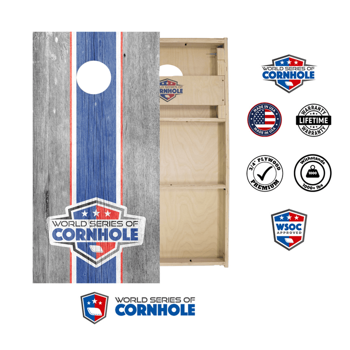 Professional 2x4 Boards - Runway World Series of Cornhole Official 2' x 4' Professional Cornhole Board Runway 2402P - WSOC Stripes