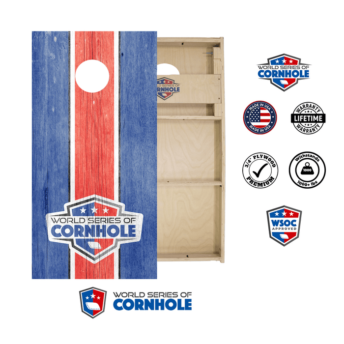 Professional 2x4 Boards - Runway World Series of Cornhole Official 2' x 4' Professional Cornhole Board Runway 2402P - WSOC Stripes